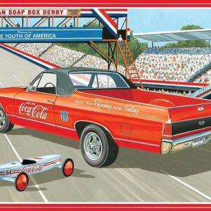 Red car and soapbox derby scene