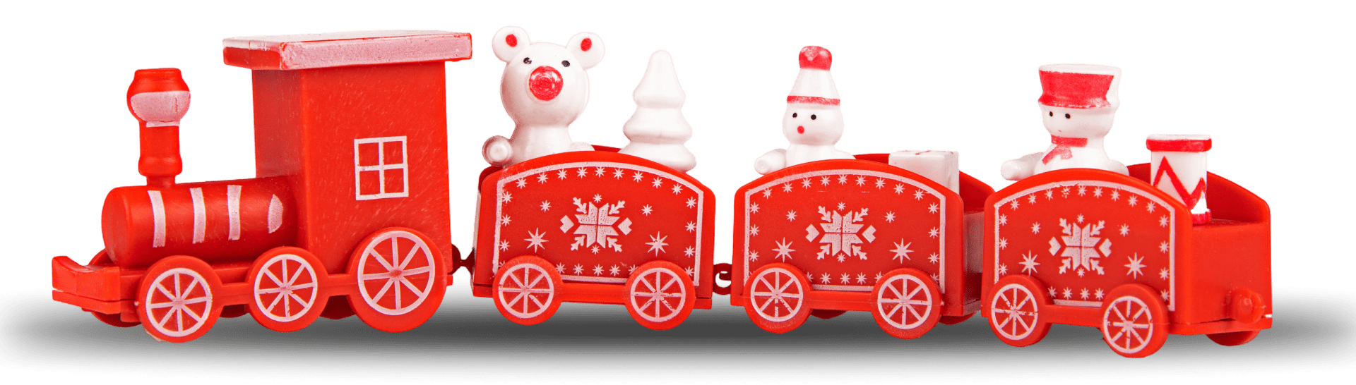 Festive red train with Christmas characters