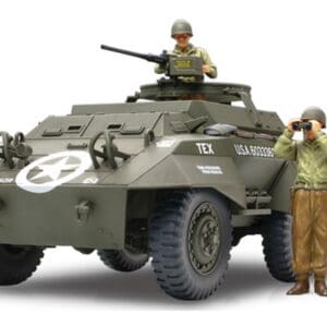 Military vehicle model with two soldier figures.