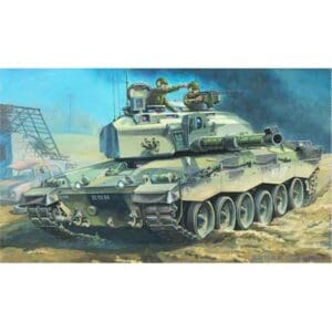 Military tank model with soldiers on top.