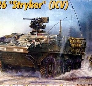 M1126 Stryker armored vehicle model kit packaging.
