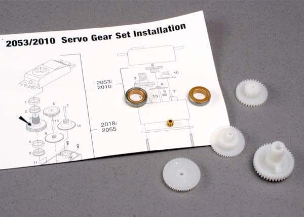 Servo gear set installation instructions and components.